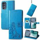 For Motorola Moto G62 Four-leaf Clasp Embossed Buckle Leather Phone Case(Blue) - 1