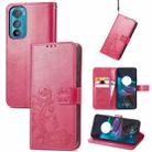 For Motorola Edge 30 Four-leaf Clasp Embossed Buckle Leather Phone Case(Rose Red) - 1