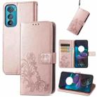 For Motorola Edge 30 Four-leaf Clasp Embossed Buckle Leather Phone Case(Rose Gold) - 1