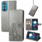 For Motorola Edge 30 Four-leaf Clasp Embossed Buckle Leather Phone Case(Gray) - 1