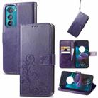 For Motorola Edge 30 Four-leaf Clasp Embossed Buckle Leather Phone Case(Purple) - 1