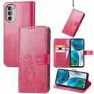 For Motorola Moto G42 Four-leaf Clasp Embossed Buckle Leather Phone Case(Rose Red) - 1