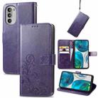 For Motorola Moto G42 Four-leaf Clasp Embossed Buckle Leather Phone Case(Purple) - 1