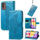 For Samsung Galaxy M13 5G Butterfly Love Flower Embossed Flip Leather Phone Case(Blue) - 1