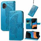 For Samsung Galaxy Xcover6 Pro Butterfly Love Flower Embossed Flip Leather Phone Case(Blue) - 1