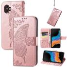 For Samsung Galaxy Xcover6 Pro Butterfly Love Flower Embossed Flip Leather Phone Case(Rose Gold) - 1