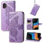 For Samsung Galaxy Xcover6 Pro Butterfly Love Flower Embossed Flip Leather Phone Case(Light Purple) - 1