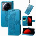 For Xiaomi 12S Ultra Butterfly Love Flower Embossed Flip Leather Phone Case(Blue) - 1