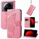 For Xiaomi 12S Ultra Butterfly Love Flower Embossed Flip Leather Phone Case(Pink) - 1