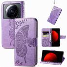 For Xiaomi 12S Ultra Butterfly Love Flower Embossed Flip Leather Phone Case(Light Purple) - 1