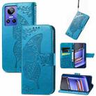 For Realme GT Neo 3 Butterfly Love Flower Embossed Flip Leather Phone Case(Blue) - 1