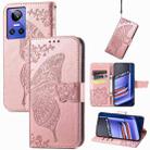 For Realme GT Neo 3 Butterfly Love Flower Embossed Flip Leather Phone Case(Rose Gold) - 1