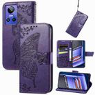 For Realme GT Neo 3 Butterfly Love Flower Embossed Flip Leather Phone Case(Dark Purple) - 1