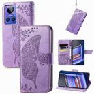 For Realme GT Neo 3 Butterfly Love Flower Embossed Flip Leather Phone Case(Light Purple) - 1