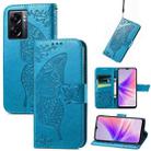 For OPPO A77 Butterfly Love Flower Embossed Flip Leather Phone Case(Blue) - 1