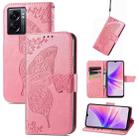 For OPPO A77 Butterfly Love Flower Embossed Flip Leather Phone Case(Pink) - 1