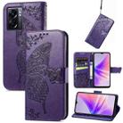 For OPPO A77 Butterfly Love Flower Embossed Flip Leather Phone Case(Dark Purple) - 1