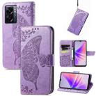 For OPPO A77 Butterfly Love Flower Embossed Flip Leather Phone Case(Light Purple) - 1