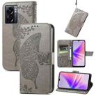 For OPPO A77 Butterfly Love Flower Embossed Flip Leather Phone Case(Gray) - 1