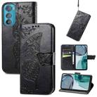 For Motorola Edge 30 Butterfly Love Flower Embossed Flip Leather Phone Case(Black) - 1