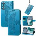 For Motorola Edge 30 Butterfly Love Flower Embossed Flip Leather Phone Case(Blue) - 1