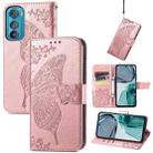 For Motorola Edge 30 Butterfly Love Flower Embossed Flip Leather Phone Case(Rose Gold) - 1