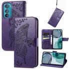 For Motorola Edge 30 Butterfly Love Flower Embossed Flip Leather Phone Case(Dark Purple) - 1