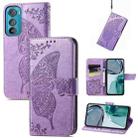 For Motorola Edge 30 Butterfly Love Flower Embossed Flip Leather Phone Case(Light Purple) - 1