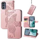 For Motorola Moto G62 Butterfly Love Flower Embossed Flip Leather Phone Case(Rose Gold) - 1