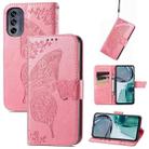 For Motorola Moto G62 Butterfly Love Flower Embossed Flip Leather Phone Case(Pink) - 1