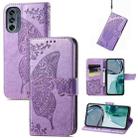 For Motorola Moto G62 Butterfly Love Flower Embossed Flip Leather Phone Case(Light Purple) - 1