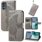 For Motorola Moto G62 Butterfly Love Flower Embossed Flip Leather Phone Case(Gray) - 1