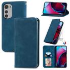 For Motorola Moto E32 Retro Skin Feel Magnetic Leather Phone Case(Blue) - 1