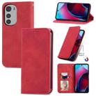 For Motorola Moto E32 Retro Skin Feel Magnetic Leather Phone Case(Red) - 1