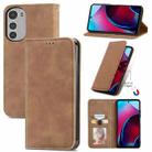 For Motorola Moto E32 Retro Skin Feel Magnetic Leather Phone Case(Brown) - 1