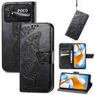 For Xiaomi Poco C40 Butterfly Love Flower Embossed Flip Leather Phone Case(Black) - 1