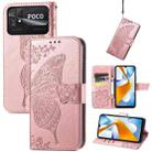 For Xiaomi Poco C40 Butterfly Love Flower Embossed Flip Leather Phone Case(Rose Gold) - 1