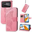For Xiaomi Poco C40 Butterfly Love Flower Embossed Flip Leather Phone Case(Pink) - 1