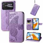 For Xiaomi Poco C40 Butterfly Love Flower Embossed Flip Leather Phone Case(Light Purple) - 1