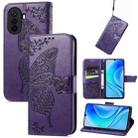 For Huawei Enjoy 50 Butterfly Love Flower Embossed Flip Leather Phone Case(Dark Purple) - 1