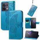 For OPPO Reno8 Butterfly Love Flower Embossed Flip Leather Phone Case(Blue) - 1