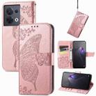 For OPPO Reno8 Butterfly Love Flower Embossed Flip Leather Phone Case(Rose Gold) - 1