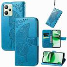 For Realme C35 Butterfly Love Flower Embossed Flip Leather Phone Case(Blue) - 1