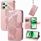 For Realme C35 Butterfly Love Flower Embossed Flip Leather Phone Case(Rose Gold) - 1