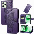 For Realme C35 Butterfly Love Flower Embossed Flip Leather Phone Case(Dark Purple) - 1