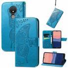 For Nokia C21 Butterfly Love Flower Embossed Flip Leather Phone Case(Blue) - 1