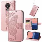 For Nokia C21 Butterfly Love Flower Embossed Flip Leather Phone Case(Rose Gold) - 1