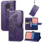 For Nokia C21 Butterfly Love Flower Embossed Flip Leather Phone Case(Dark Purple) - 1
