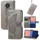 For Nokia C21 Butterfly Love Flower Embossed Flip Leather Phone Case(Gray) - 1