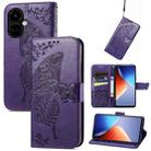 For Tecno Camon 19 Butterfly Love Flower Embossed Flip Leather Phone Case(Dark Purple) - 1